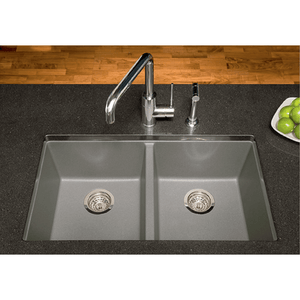 Precis 27.5' Granite 50/50 Double-Basin Undermount Kitchen Sink in Cinder (27.5' x 18.13' x 8')