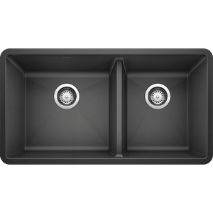 Precis 33' Granite 60/40 Double-Basin Undermount Kitchen Sink in Anthracite (33' x 18' x 9.5')