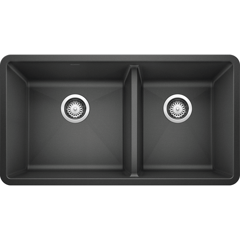 Precis 33' Granite 60/40 Double-Basin Undermount Kitchen Sink in Anthracite (33' x 18' x 9.5')