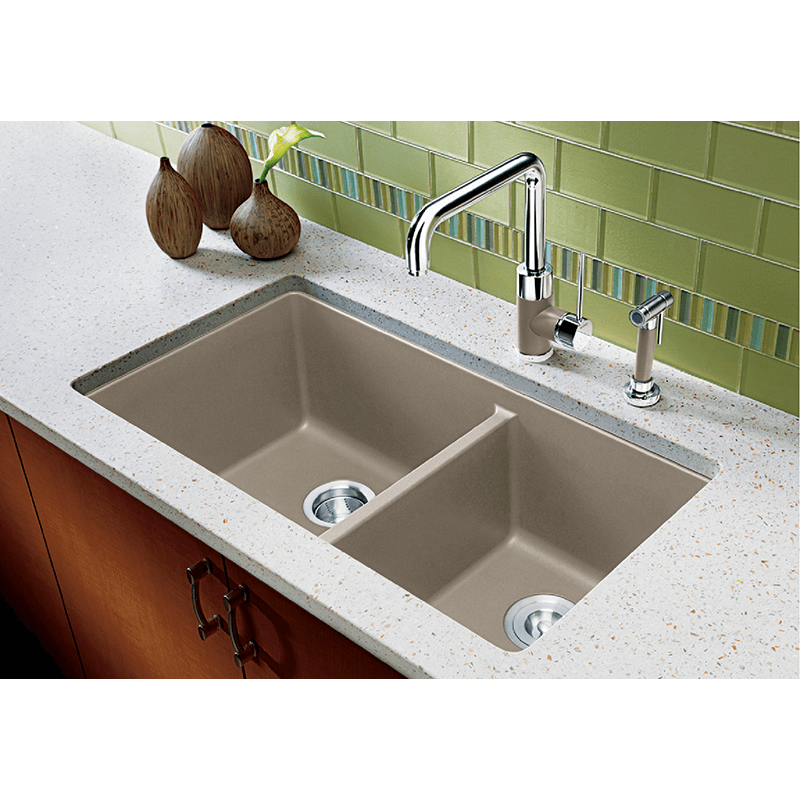 Precis 33' Granite 60/40 Double-Basin Undermount Kitchen Sink in Anthracite (33' x 18' x 9.5')