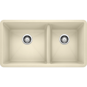 Precis 33' Granite 60/40 Double-Basin Undermount Kitchen Sink in Biscuit (33' x 18' x 9.5')