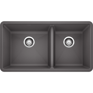 Precis 33' Granite 60/40 Double-Basin Undermount Kitchen Sink in Cinder (33' x 18' x 9.5')