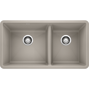 Precis 33' Granite 60/40 Double-Basin Undermount Kitchen Sink in Concrete Grey (33' x 18' x 9.5')