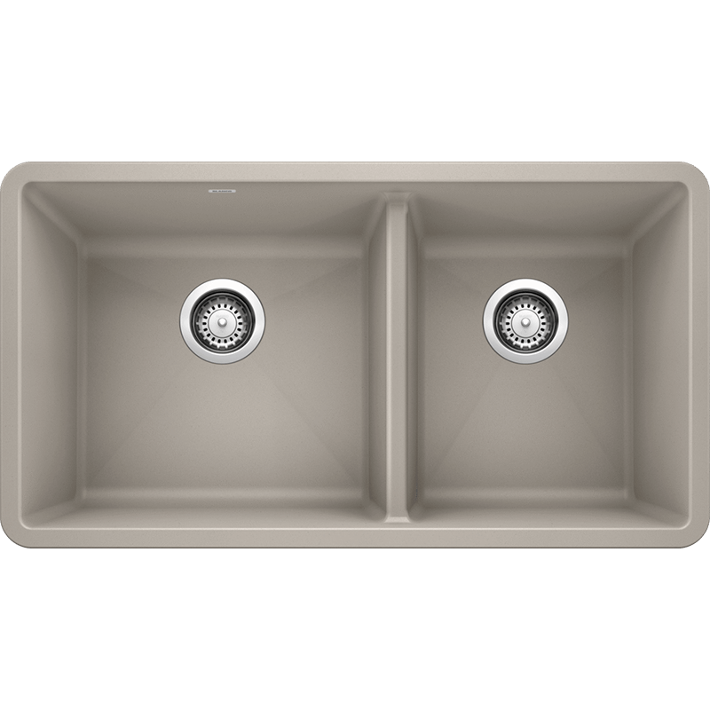 Precis 33' Granite 60/40 Double-Basin Undermount Kitchen Sink in Concrete Grey (33' x 18' x 9.5')