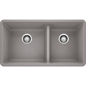 Precis 33' Granite 60/40 Double-Basin Undermount Kitchen Sink in Metallic Grey (33' x 18' x 9.5')