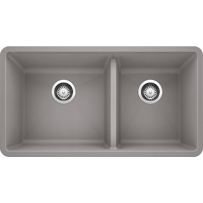 Precis 33' Granite 60/40 Double-Basin Undermount Kitchen Sink in Metallic Grey (33' x 18' x 9.5')