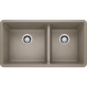 Precis 33' Granite 60/40 Double-Basin Undermount Kitchen Sink in Truffle (33' x 18' x 9.5')