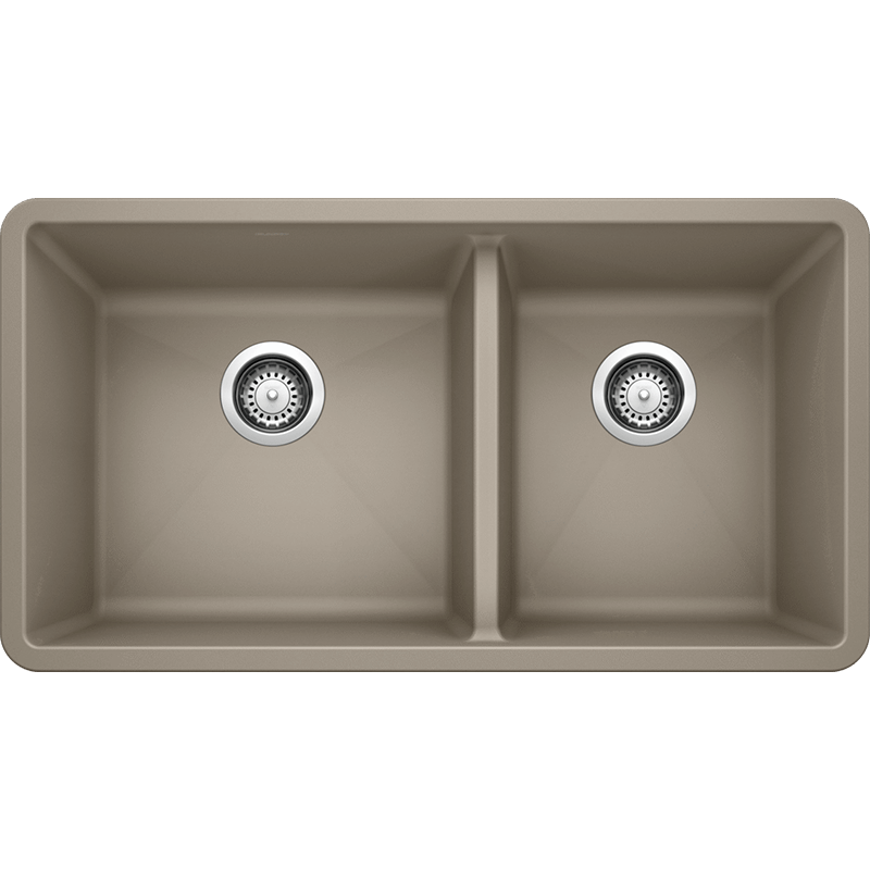 Precis 33' Granite 60/40 Double-Basin Undermount Kitchen Sink in Truffle (33' x 18' x 9.5')