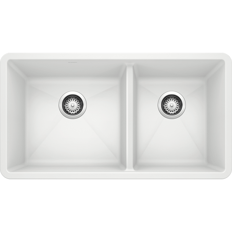 Precis 33' Granite 60/40 Double-Basin Undermount Kitchen Sink in White (33' x 18' x 9.5')
