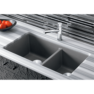 Precis 33' Granite 60/40 Double-Basin Undermount Kitchen Sink in White (33' x 18' x 9.5')