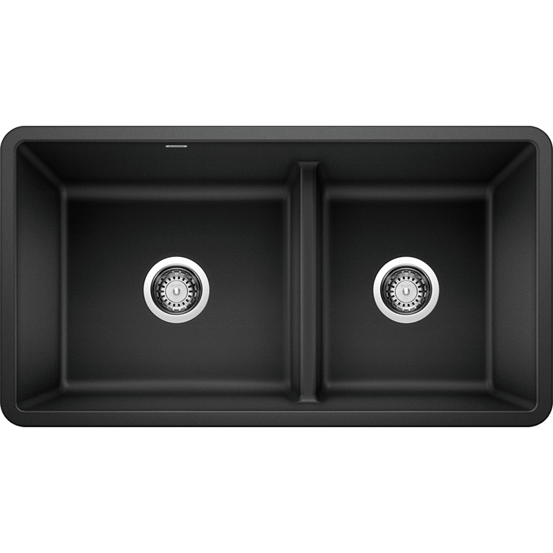 Precis 33' Granite 60/40 Double-Basin Undermount Kitchen Sink (with Low-Divide) in Anthracite (33' x 18' x 9.5')