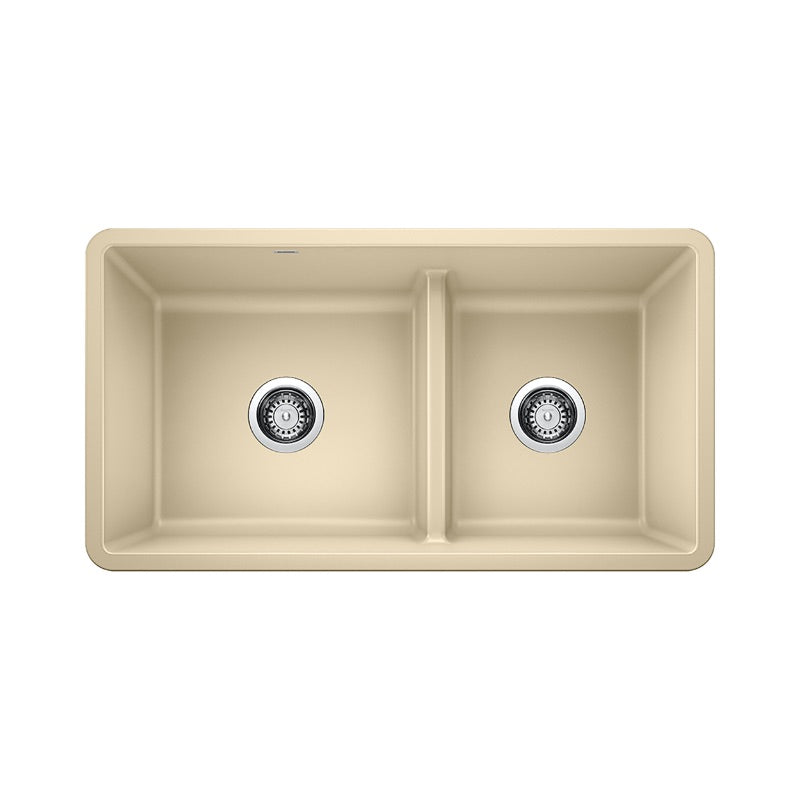 Precis 33' Granite 60/40 Double-Basin Undermount Kitchen Sink (with Low-Divide) in Biscotti (33' x 18' x 9.5')
