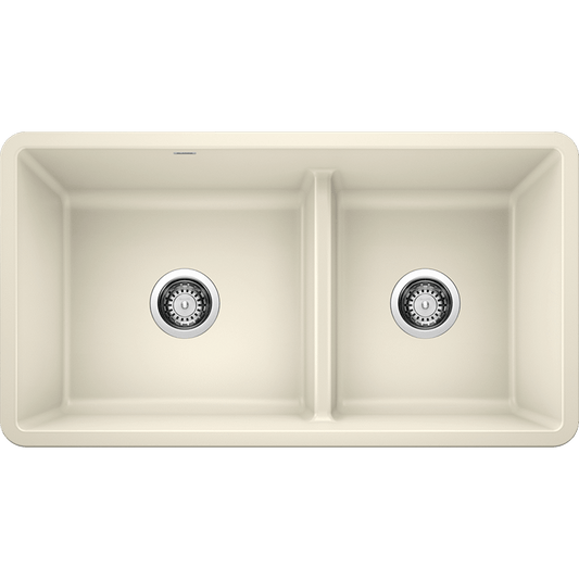 Precis 33" Granite 60/40 Double-Basin Undermount Kitchen Sink (with Low-Divide) in Biscuit (33" x 18" x 9.5")