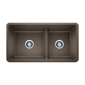 Precis 33' Granite 60/40 Double-Basin Undermount Kitchen Sink (with Low-Divide) in Cafe Brown (33' x 18' x 9.5')