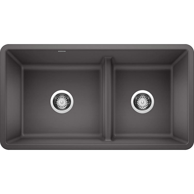 Precis 33' Granite 60/40 Double-Basin Undermount Kitchen Sink (with Low-Divide) in Cinder (33' x 18' x 9.5')