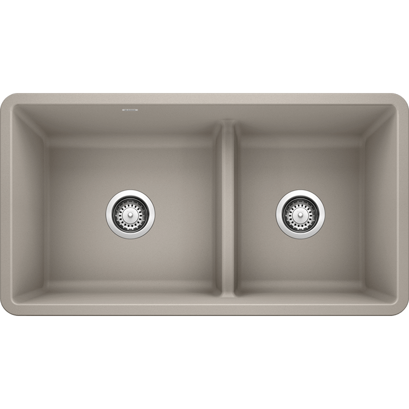 Precis 33' Granite 60/40 Double-Basin Undermount Kitchen Sink (with Low-Divide) in Concrete Grey (33' x 18' x 9.5')