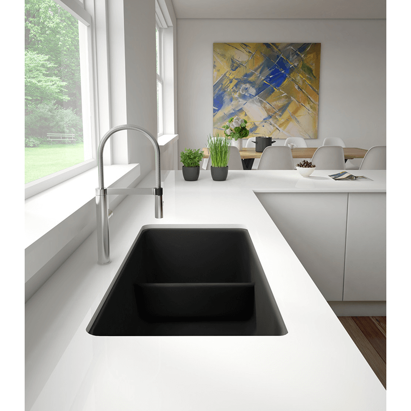 Precis 33' Granite 60/40 Double-Basin Undermount Kitchen Sink (with Low-Divide) in Concrete Grey (33' x 18' x 9.5')