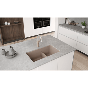 Precis 33' Granite 60/40 Double-Basin Undermount Kitchen Sink (with Low-Divide) in Concrete Grey (33' x 18' x 9.5')