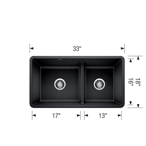 Precis 33' Granite 60/40 Double-Basin Undermount Kitchen Sink (with Low-Divide) in Concrete Grey (33' x 18' x 9.5')