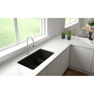 Precis 33' Granite 60/40 Double-Basin Undermount Kitchen Sink (with Low-Divide) in Metallic Grey (33' x 18' x 9.5')