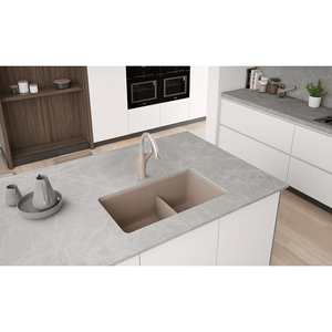 Precis 33' Granite 60/40 Double-Basin Undermount Kitchen Sink (with Low-Divide) in Metallic Grey (33' x 18' x 9.5')