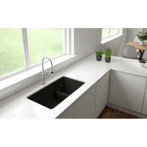 Precis 33' Granite 60/40 Double-Basin Undermount Kitchen Sink (with Low-Divide) in White (33' x 18' x 9.5')