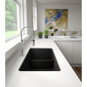 Precis 33' Granite 60/40 Double-Basin Undermount Kitchen Sink (with Low-Divide) in White (33' x 18' x 9.5')