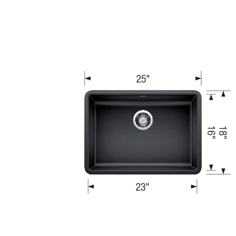 Precis 25' Granite Single-Basin Undermount Kitchen Sink in Anthracite (25' x 18' x 5')