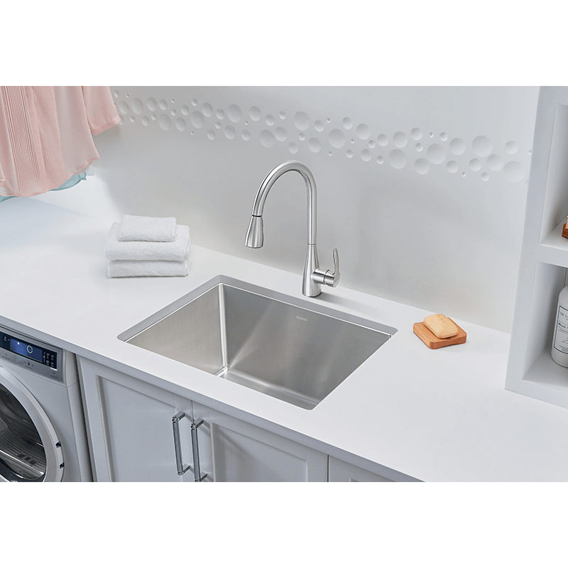 Quatrus 25' Single-Basin Dual-Mount Laundry Sink in Stainless Steel (25' x 22' x 12')