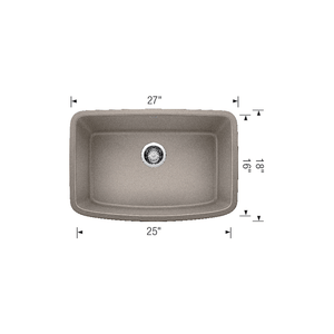 Valea 27' Granite Single-Basin Undermount Kitchen Sink in Concrete Grey (27' x 18' x 9.5')