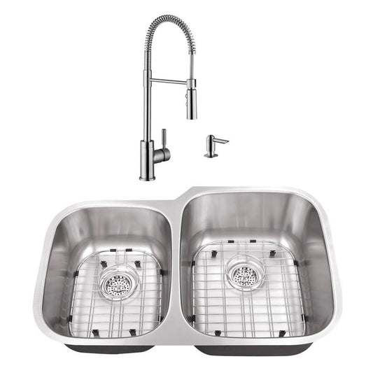 32" 18G 40/60 Kitchen Sink and Industrial Faucet