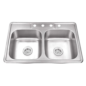 33' 50/50 Double-Basin Drop-In Kitchen Sink in Brushed Stainless Steel (33' x 22' x 8.25')