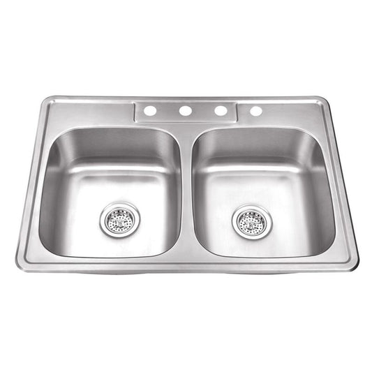 33" 50/50 Double-Basin Drop-In Kitchen Sink in Brushed Stainless Steel (33" x 22" x 8.25")