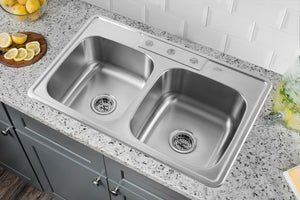 33' 50/50 Double-Basin Drop-In Kitchen Sink in Brushed Stainless Steel (33' x 22' x 8.25')