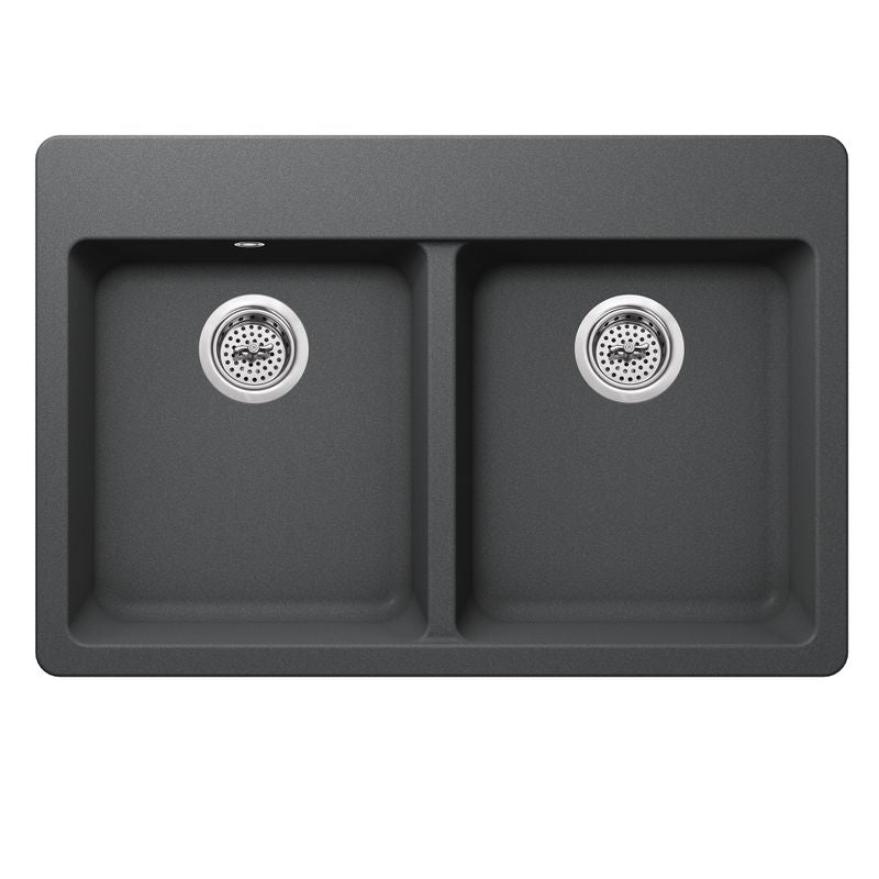 33' Quartz 50/50 Double-Basin Dual-Mount Kitchen Sink in Grey (33' x 22' x 9.5')