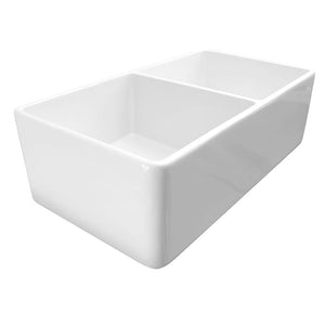 33' Fireclay 50/50 Double-Basin Undermount Kitchen Sink in Gloss White (33' x 18' x 10')