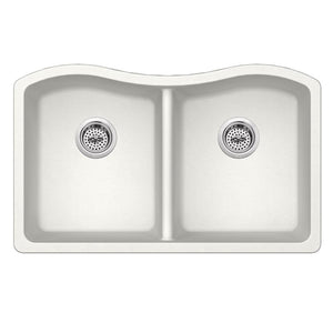 32.5' Quartz 50/50 Double-Basin Undermount Kitchen Sink in Alpine White (32.5' x 20' x 9.75')