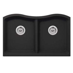 32.5' Quartz 50/50 Double-Basin Undermount Kitchen Sink in Onyx Black (32.5' x 20' x 9.75')