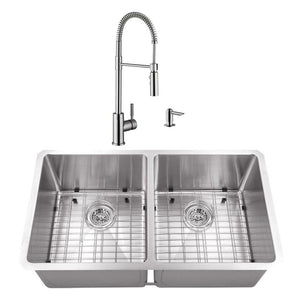 32' 16G 50/50 Radius Corner Stainless Steel Kitchen Sink and Industrial Faucet