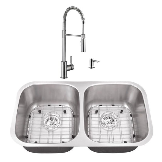 32.25" 16G 50/50 Kitchen Sink and Industrial Faucet