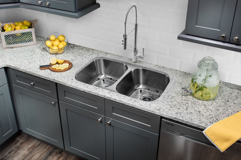 32.25' 16G 50/50 Kitchen Sink and Industrial Faucet
