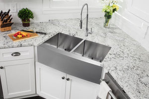 32.88' 16G 50/50 Undermount Apron-Front Kitchen Sink with Industrial Faucet