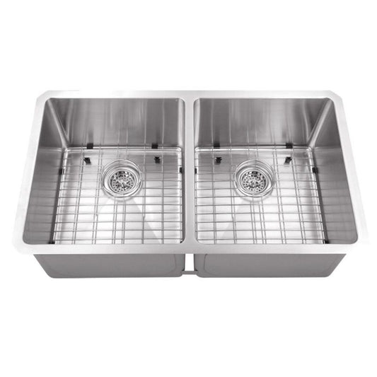 32" 50/50 Double-Basin 16G Undermount Kitchen Sink in Brushed Stainless Steel (32" x 19" x 10")