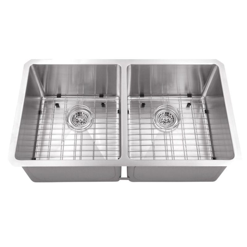 32' 50/50 Double-Basin 16G Undermount Kitchen Sink in Brushed Stainless Steel (32' x 19' x 10')