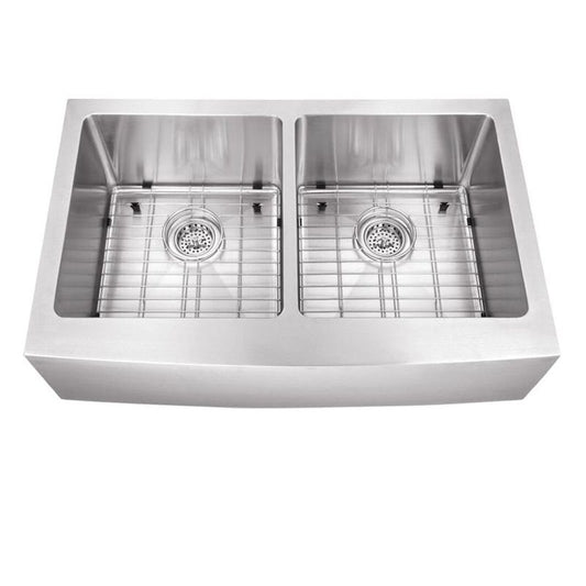 32.88" 50/50 Double-Basin Undermount Kitchen Sink in Brushed Stainless Steel (32.87" x 20.75" x 10")