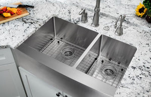 35.88' 50/50 Double-Basin Undermount Kitchen Sink in Brushed Stainless Steel (35.88' x 20.75' x 10')