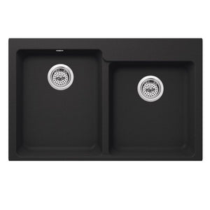 33' Quartz 50/50 Double-Basin Dual-Mount Offset Kitchen Sink in Onyx Black (33' x 22' x 9.5')