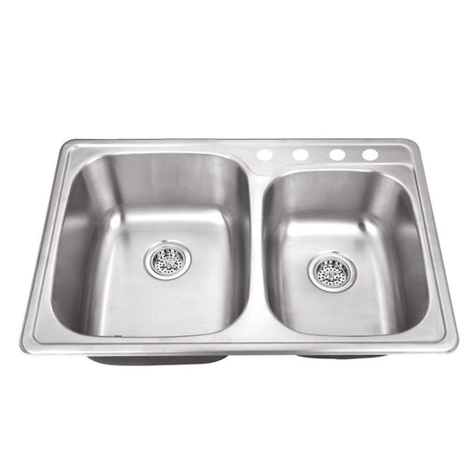 33.13" 60/40 Double-Basin Drop-In Kitchen Sink in Brushed Stainless Steel (33.13" x 22" x 9")