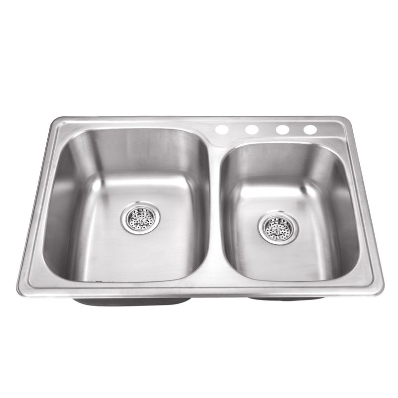 33.13' 60/40 Double-Basin Drop-In Kitchen Sink in Brushed Stainless Steel (33.13' x 22' x 9')