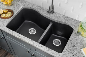 32.5' Quartz 60/40 Double-Basin Undermount Kitchen Sink in Grey (32.5' x 20' x 9.75')